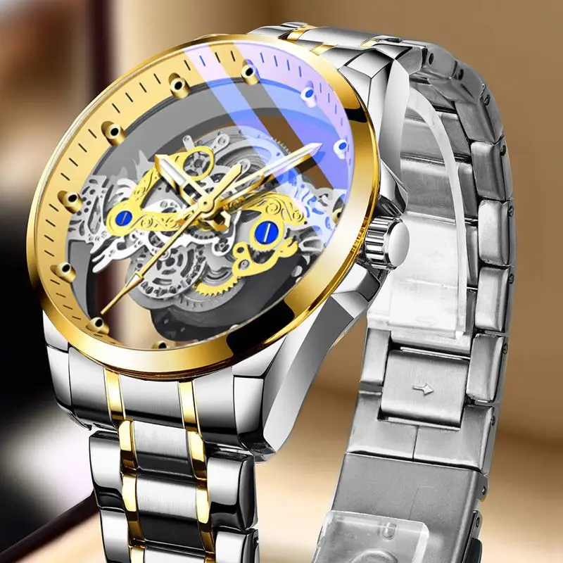 Gold Mechanical Watch with Transparent Face & Luminous Hands — feature 6