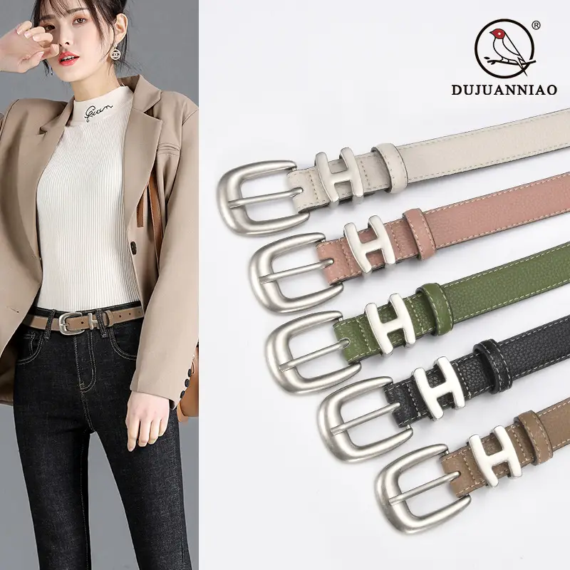 Black Vintage Pin Buckle Genuine Leather Belt for Women