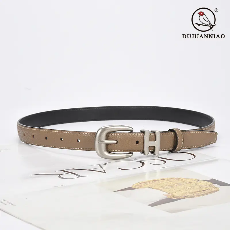 Black Vintage Pin Buckle Genuine Leather Belt for Women