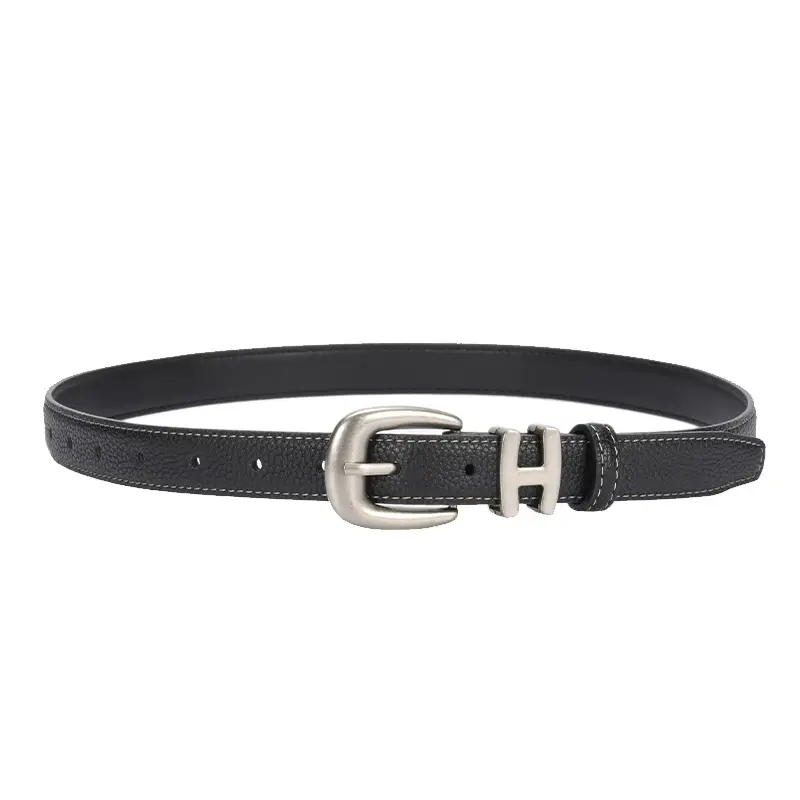 Black Vintage Pin Buckle Genuine Leather Belt for Women