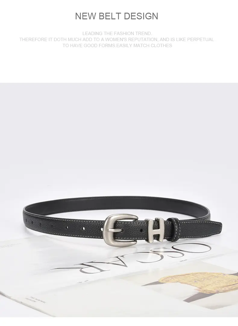 Black Vintage Pin Buckle Genuine Leather Belt for Women — feature 21