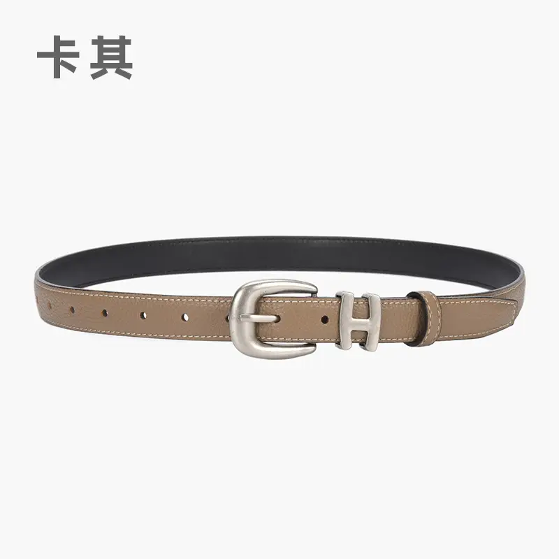Black Vintage Pin Buckle Genuine Leather Belt for Women