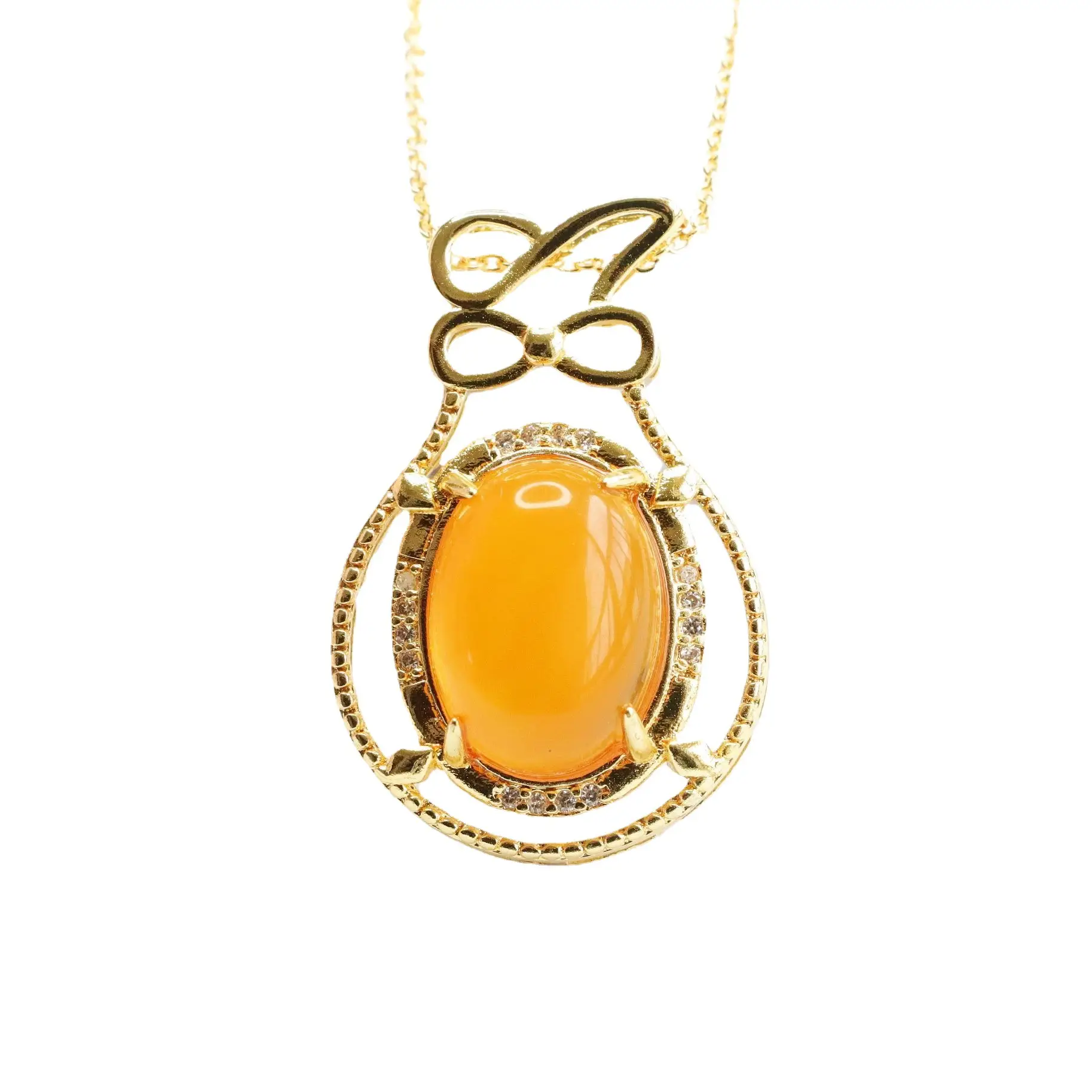 Natural Amber Beeswax Pendant Necklace with Bow
