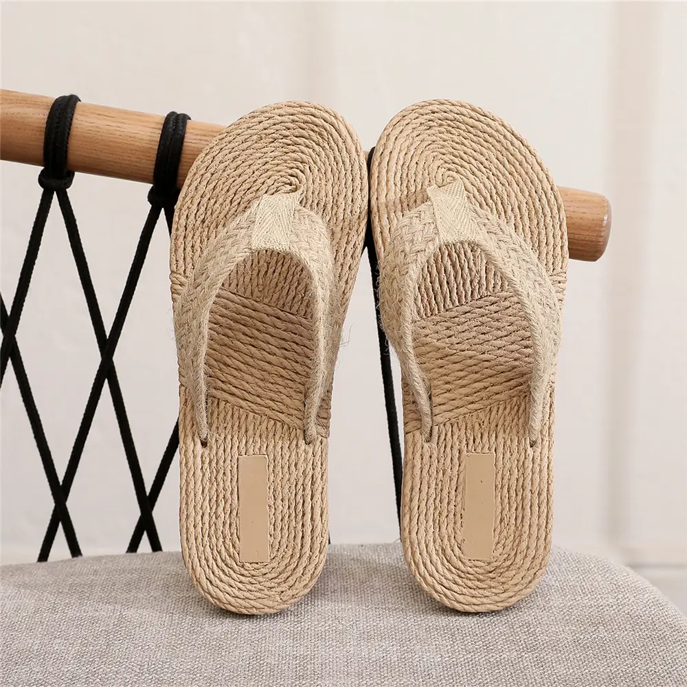 New imitation straw travel hemp bottom women's sandals Korean wave outerwear flip-flops fashion beach flip-flops women's slippers wholesale