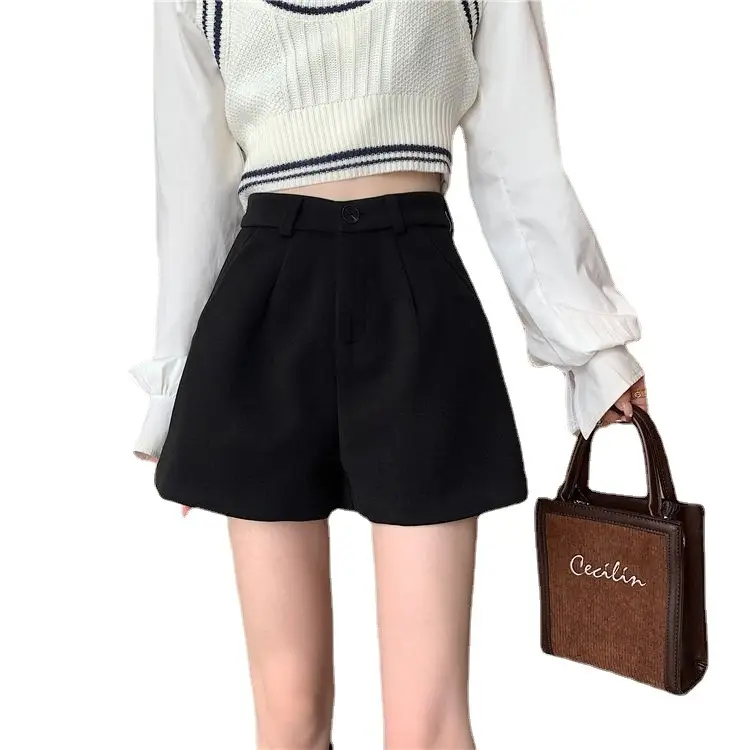 Women's Black High Waist Slimming Wool Shorts Large Size - Image 6
