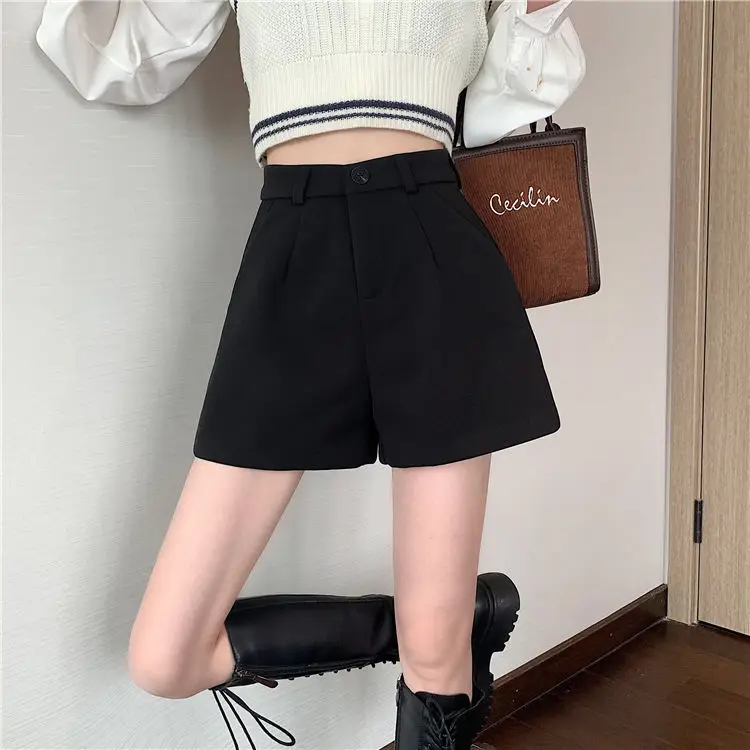 Women's Black High Waist Slimming Wool Shorts Large Size — feature 3