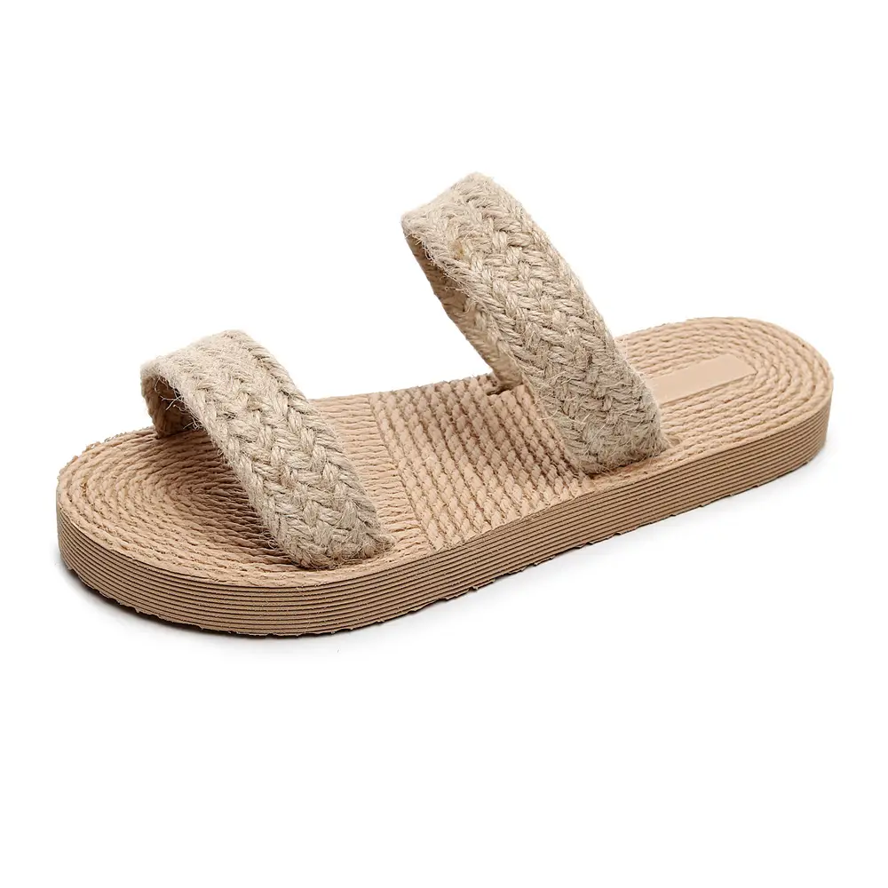 Ethnic Style Imitation Straw Travel Imitation Linen-Soled Women's Sandals Korean Trbottomy Outer Wear Flip-Flops Fashionable Beach Girls' Slippers