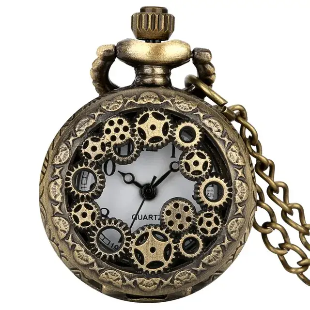Vintage Bronze Steampunk Pocket Watch with Chain