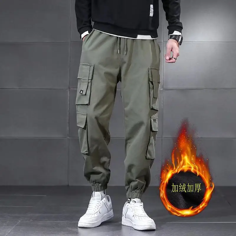 Men Fleece Lined Multi-Pocket Joggers Large Winter Casual - Image 2