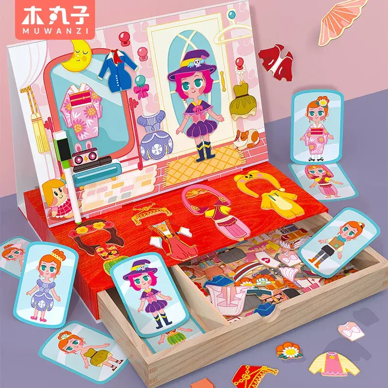 Magnetic Puzzle Toy for Girls Wooden Double-Sided Drawing Board - Image 3