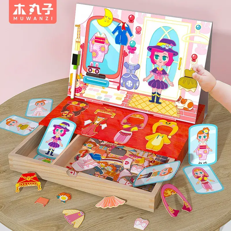Magnetic Puzzle Toy for Girls Wooden Double-Sided Drawing Board - Image 5