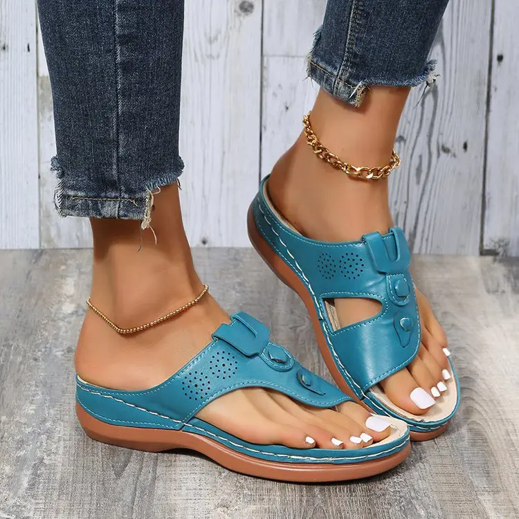 Women's Blue Wedge Sandals Large Spring Summer Flats — feature 11