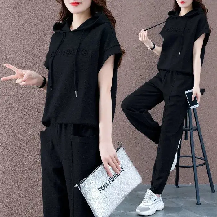 Plus Size Women's Black Hooded Sweatpants Set 2026 - Image 2
