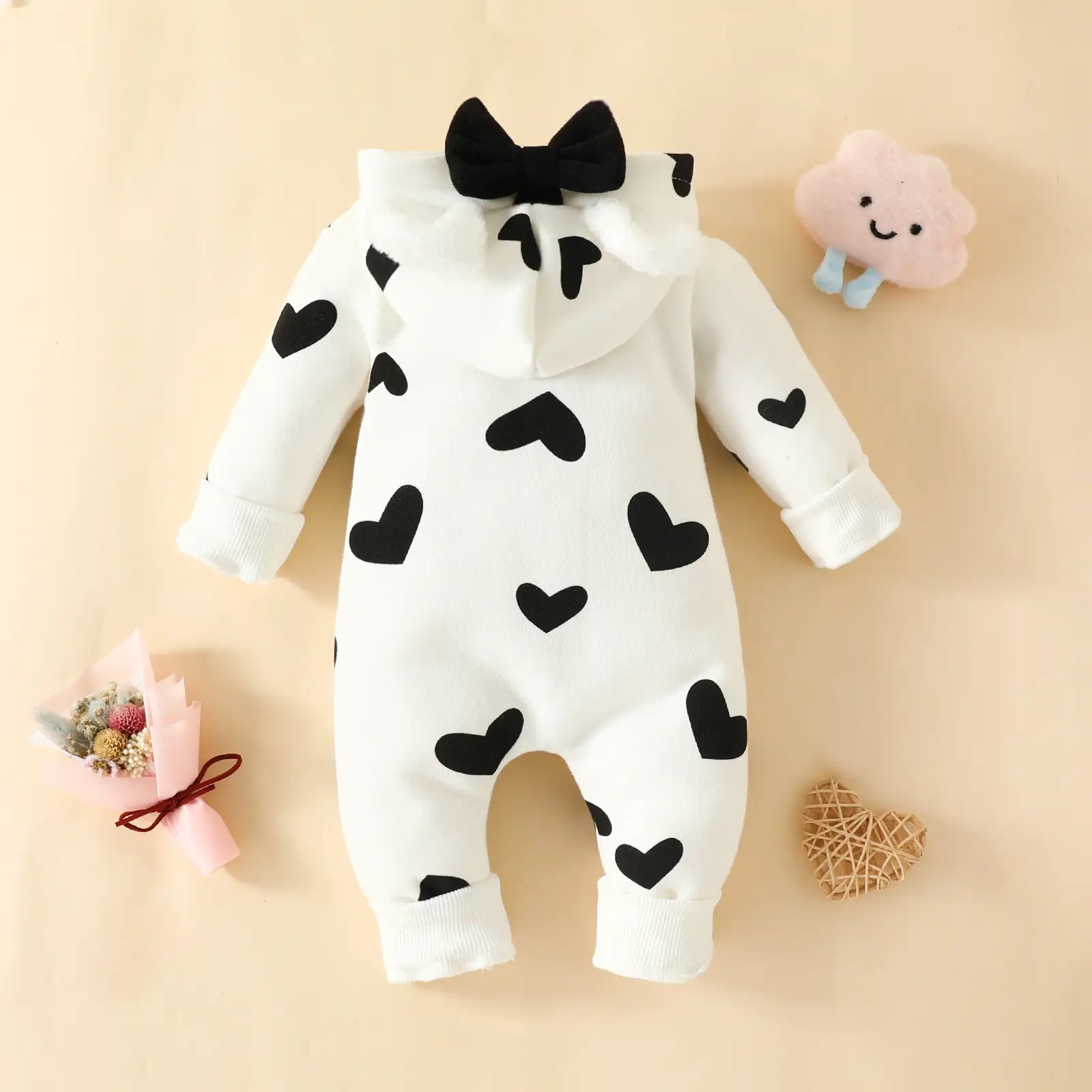 Pink Heart Zipper Hooded Baby Suit for Girls - Image 5