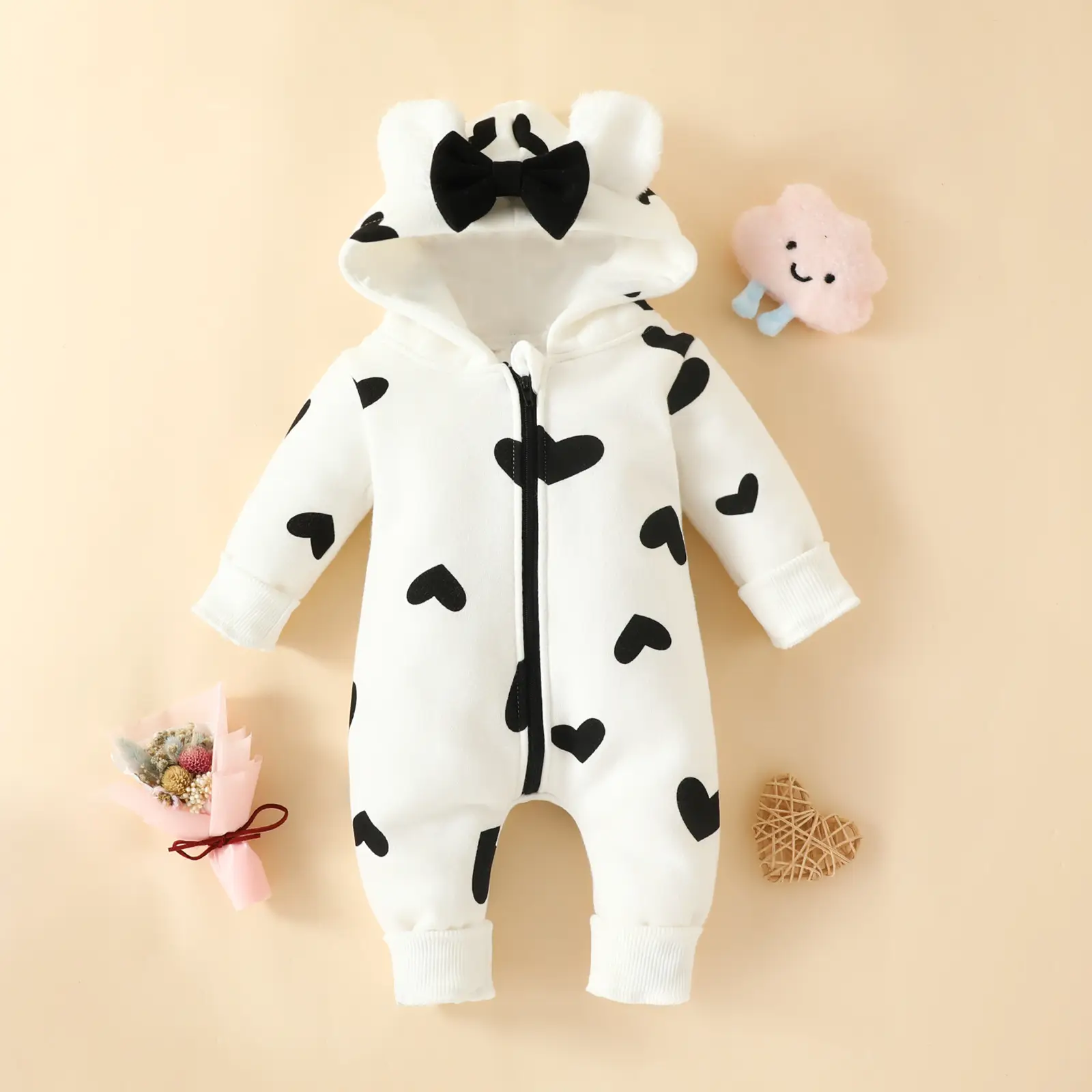 Pink Heart Zipper Hooded Baby Suit for Girls — feature 17