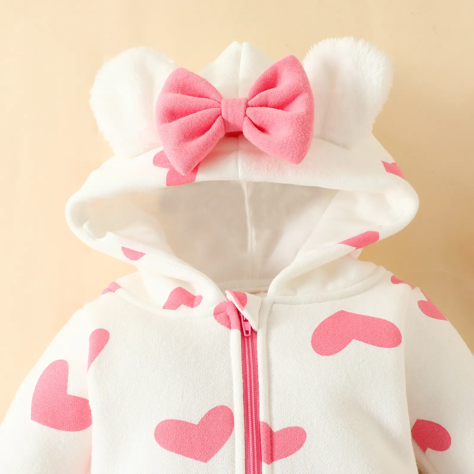 Pink Heart Zipper Hooded Baby Suit for Girls — feature 6