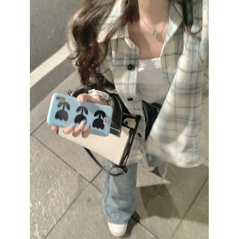 Women Plaid Coat Set Polo Collar Early Autumn Wear - Image 4