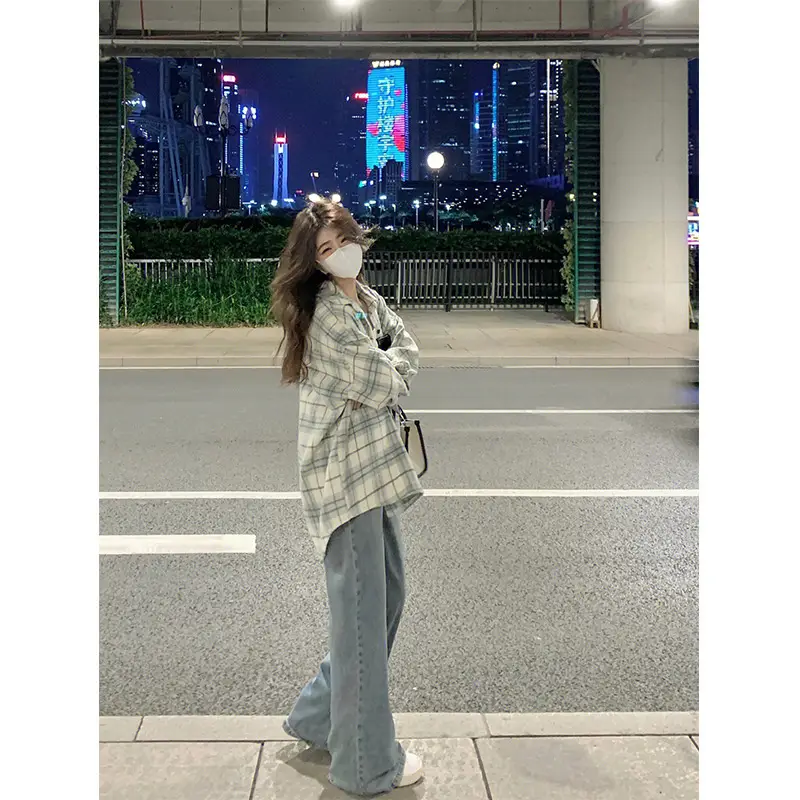 Women Plaid Coat Set Polo Collar Early Autumn Wear - Image 5