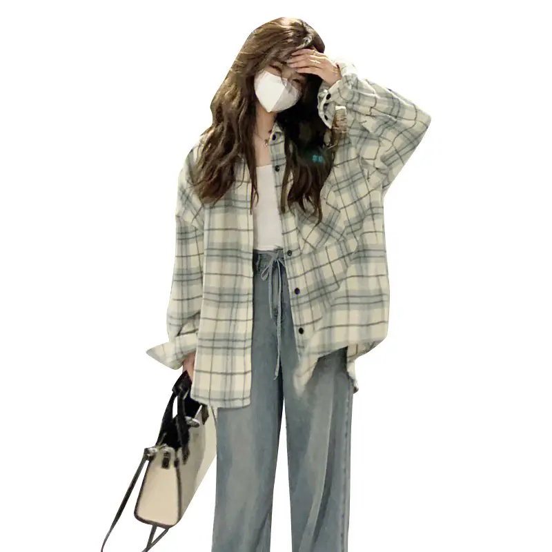 Women Plaid Coat Set Polo Collar Early Autumn Wear - Image 6