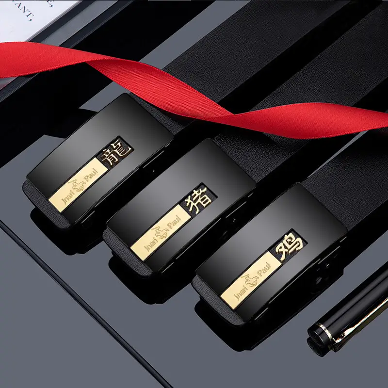 Zodiac Leather Belt for Men Black Automatic Buckle