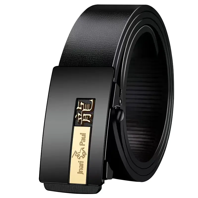 Zodiac Leather Belt for Men Black Automatic Buckle
