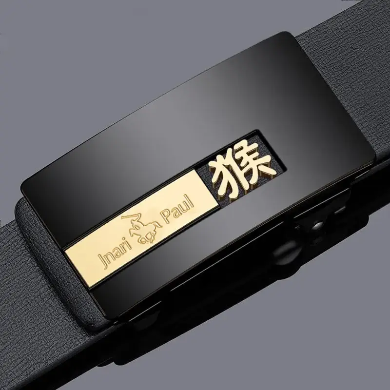 Zodiac Leather Belt for Men Black Automatic Buckle