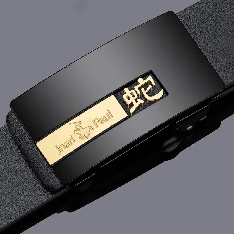 Zodiac Leather Belt for Men Black Automatic Buckle