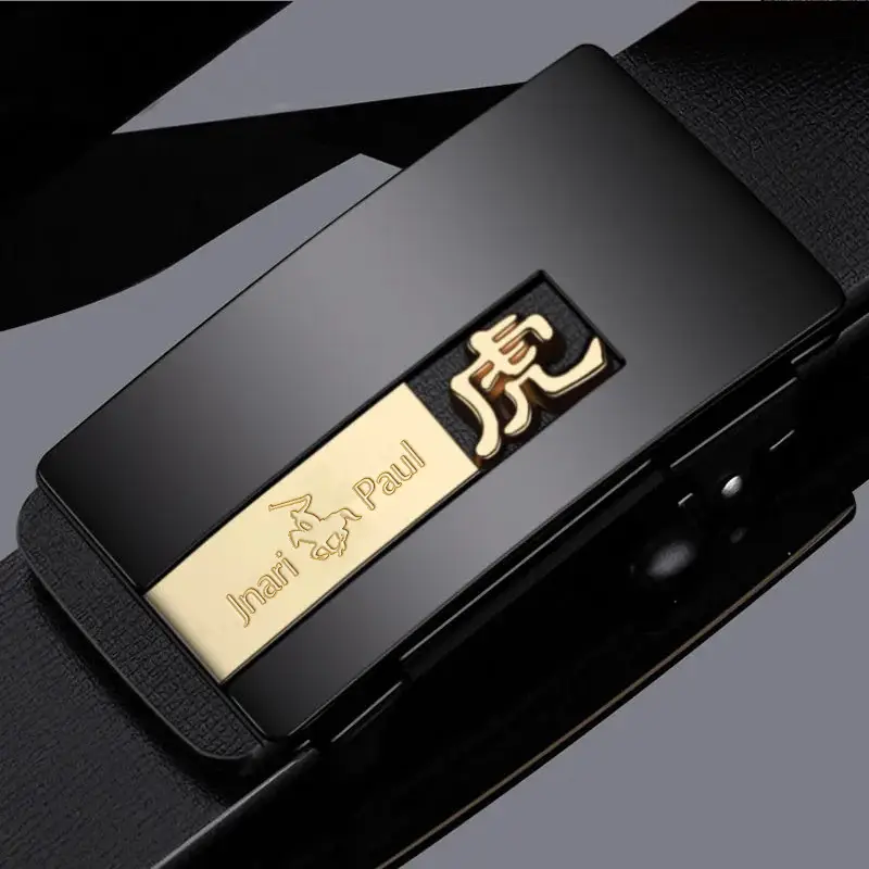 Zodiac Leather Belt for Men Black Automatic Buckle