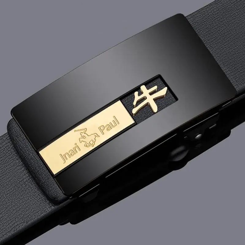 Zodiac Leather Belt for Men Black Automatic Buckle