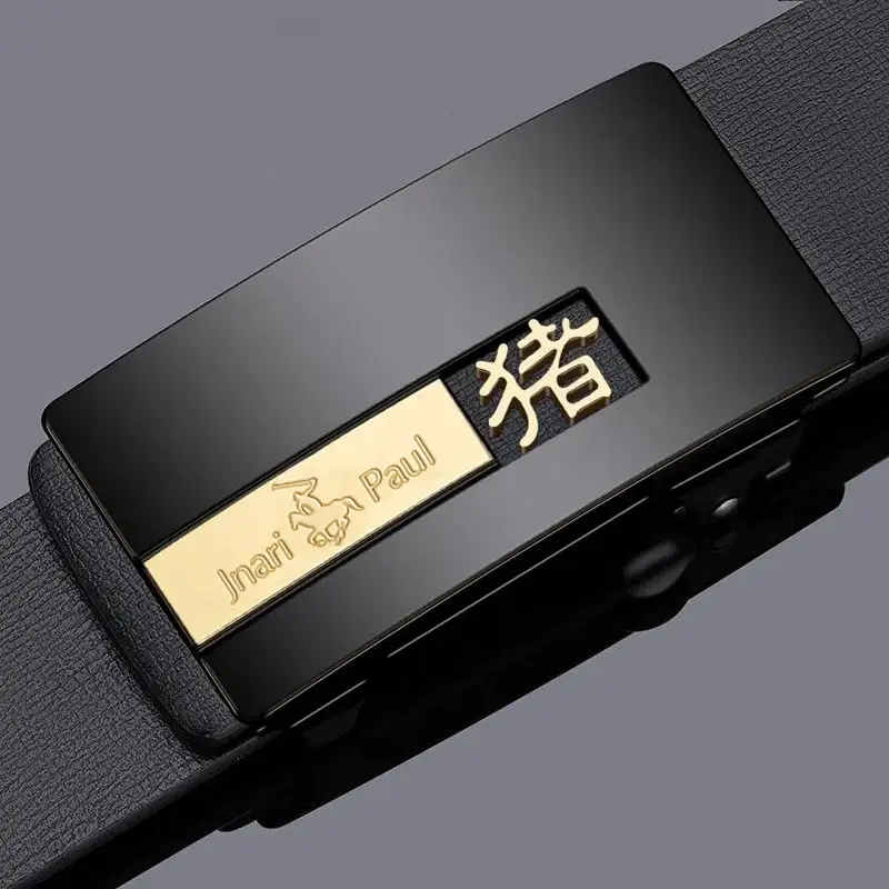 Zodiac Leather Belt for Men Black Automatic Buckle