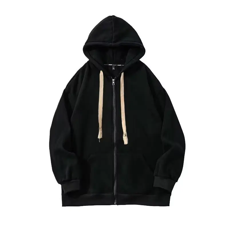 Men's Black Woven Rope Hooded Cardigan Sweater Oversize Coat - Image 6