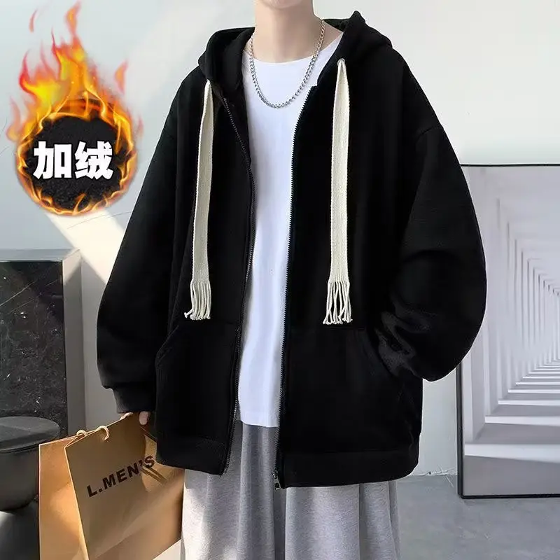 Men's Black Woven Rope Hooded Cardigan Sweater Oversize Coat — feature 5