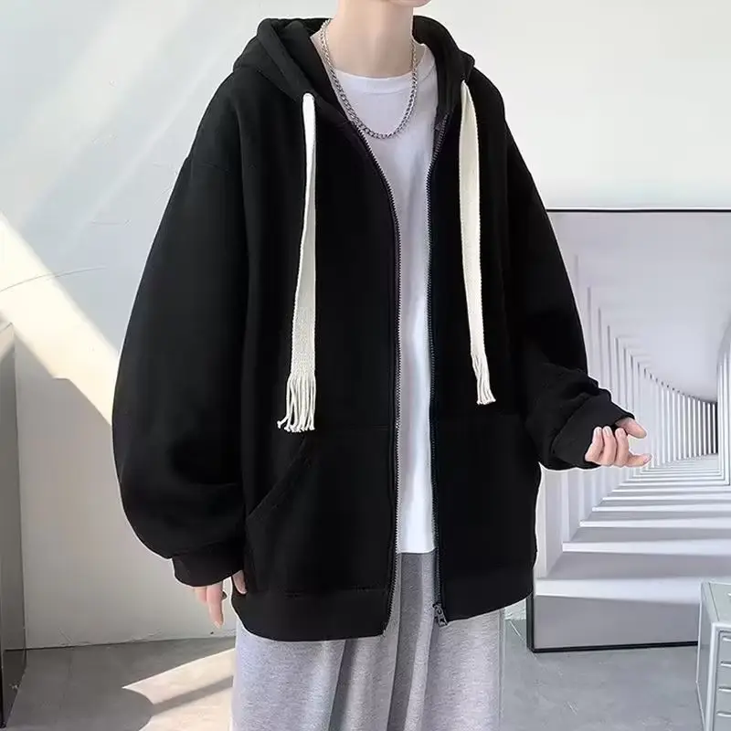 Men's Black Woven Rope Hooded Cardigan Sweater Oversize Coat — feature 6