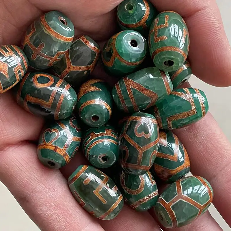 Tianzhu High-Gloss Green Old Pattern Loose Beads 15x22mm - Image 2