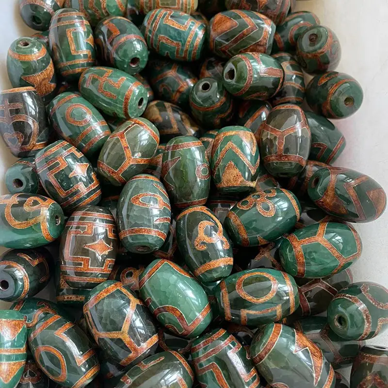 Tianzhu High-Gloss Green Old Pattern Loose Beads 15x22mm - Image 3