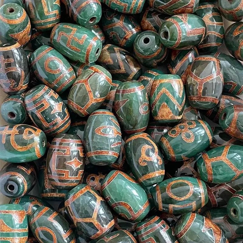 Tianzhu High-Gloss Green Old Pattern Loose Beads 15x22mm - Image 4