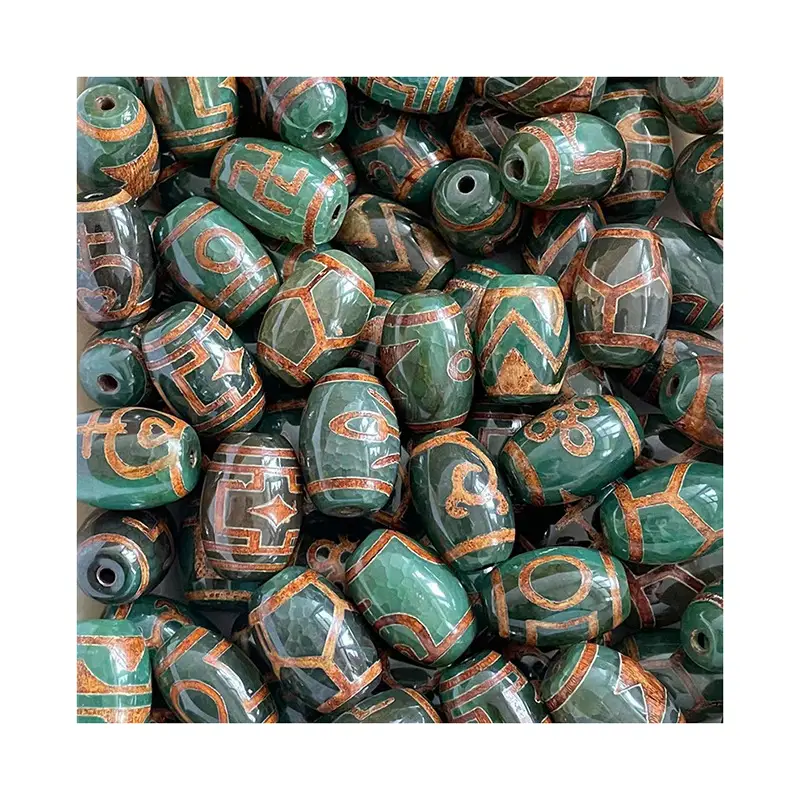 Tianzhu High-Gloss Green Old Pattern Loose Beads 15x22mm - Image 5