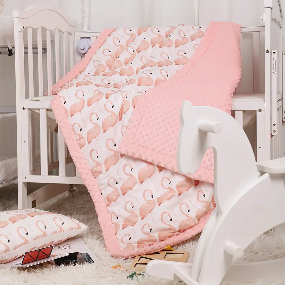 Pink Cartoon Baby Blanket with Soft Bean Cover
