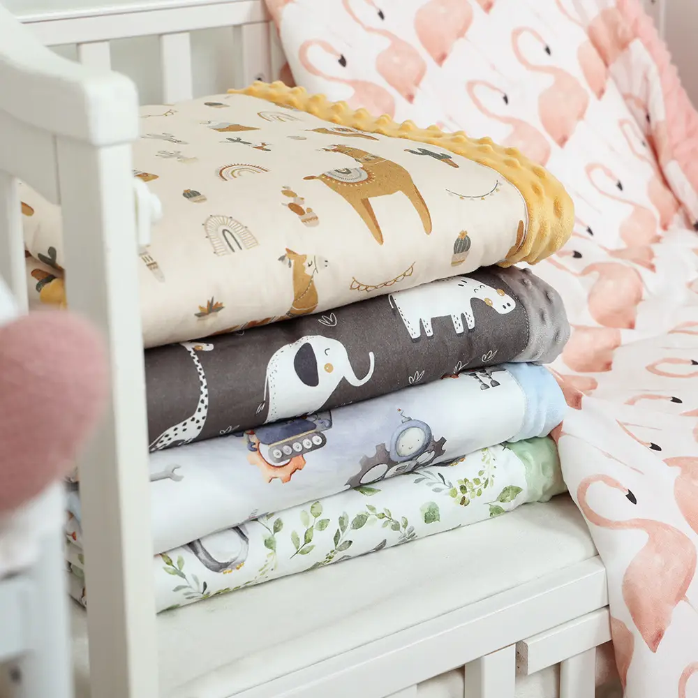 Pink Cartoon Baby Blanket with Soft Bean Cover