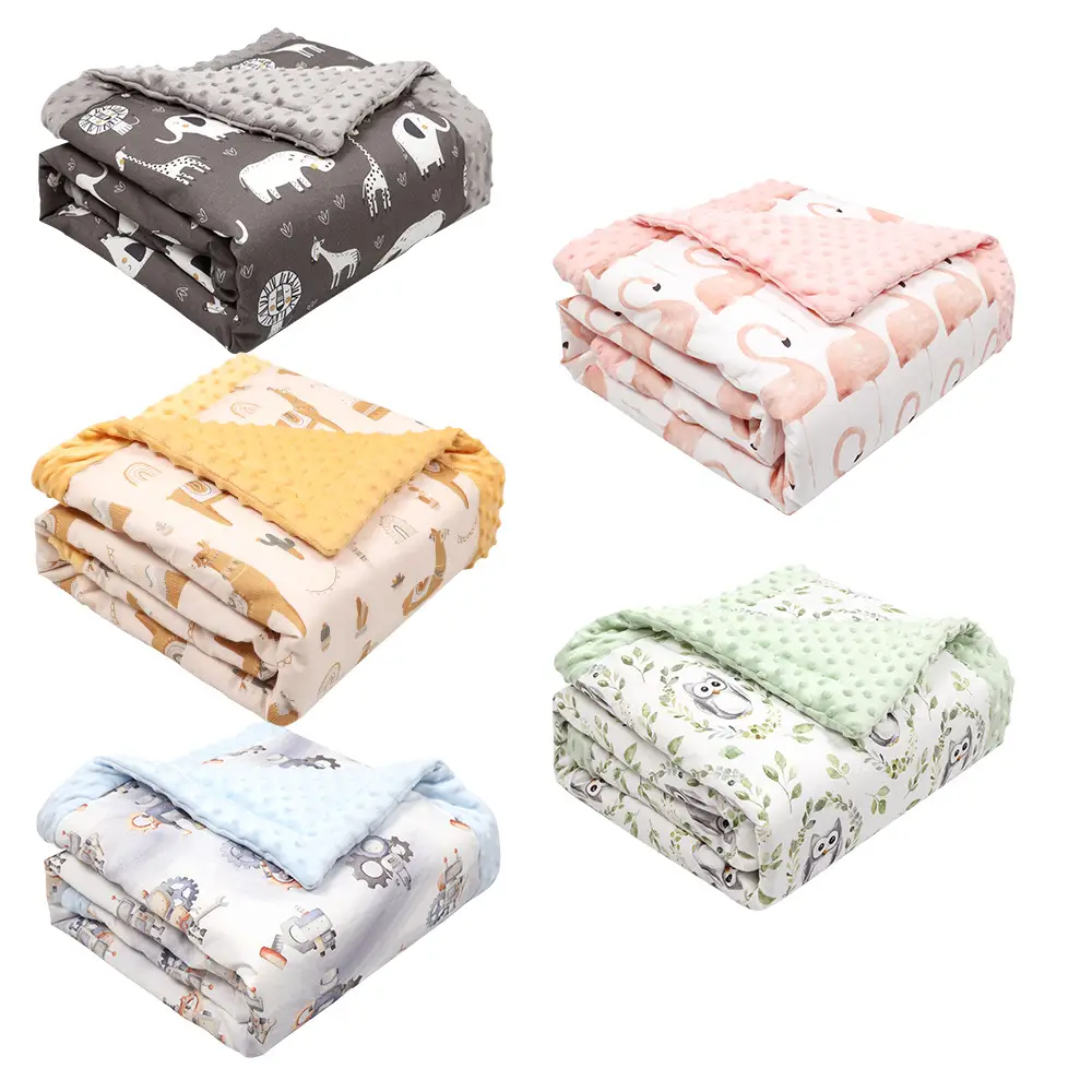 Pink Cartoon Baby Blanket with Soft Bean Cover