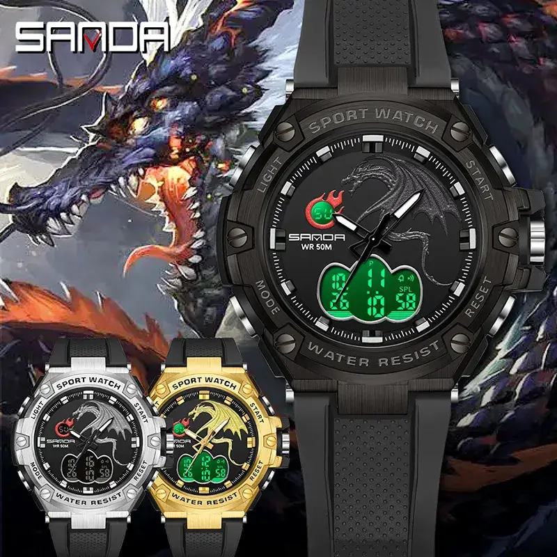 Sanda Black Cross-Border Electronic Watch Waterproof Men's Watch - Image 8