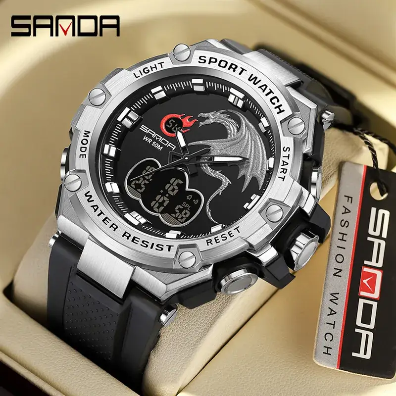 Sanda Black Cross-Border Electronic Watch Waterproof Men's Watch - Image 9