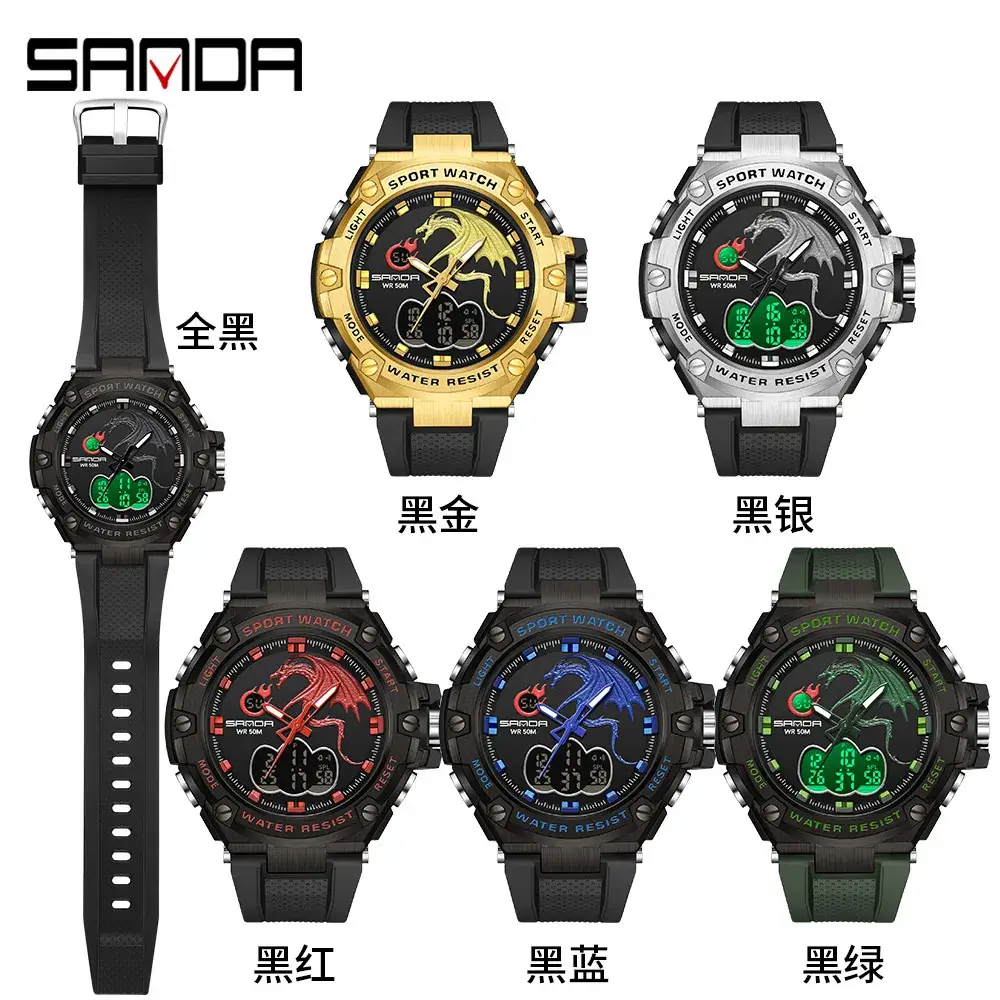 Sanda Black Cross-Border Electronic Watch Waterproof Men's Watch - Image 10