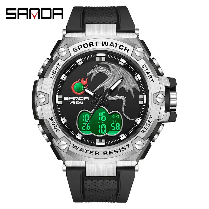 Sanda Black Cross-Border Electronic Watch Waterproof Men's Watch - Image 2