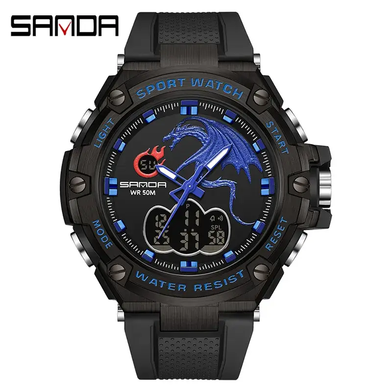 Sanda Black Cross-Border Electronic Watch Waterproof Men's Watch - Image 3