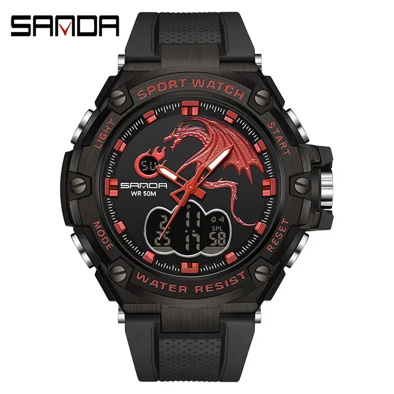 Sanda Black Cross-Border Electronic Watch Waterproof Men's Watch - Image 5