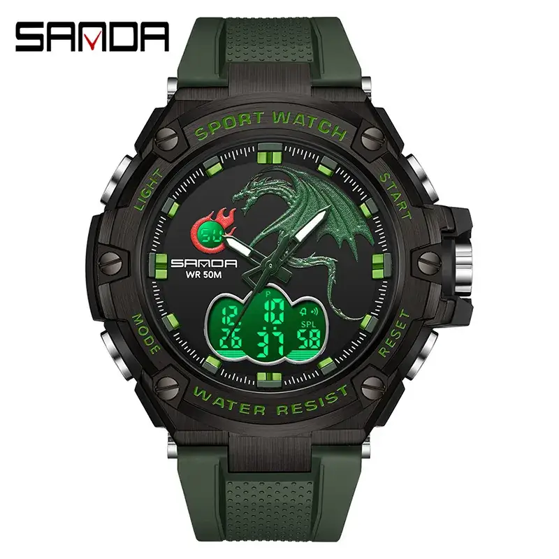 Sanda Black Cross-Border Electronic Watch Waterproof Men's Watch - Image 6