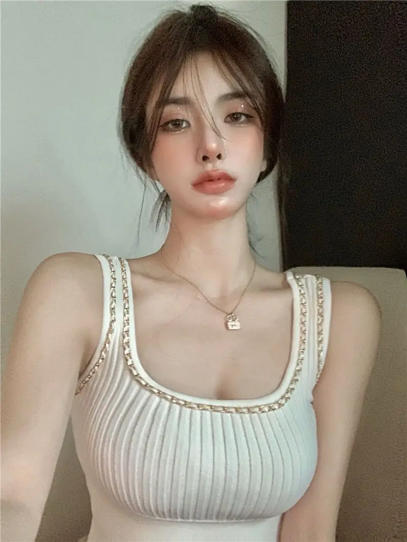 White Knitted Camisole Women's 2023 Spring Summer Top - Image 5