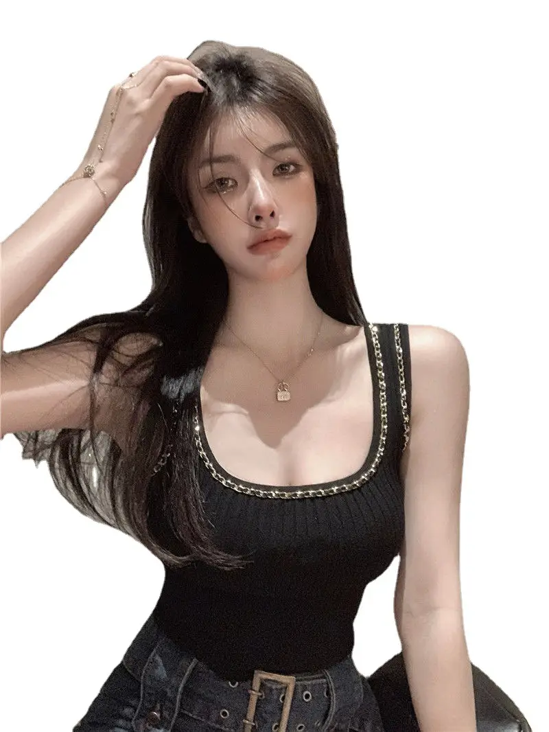 White Knitted Camisole Women's 2023 Spring Summer Top - Image 7
