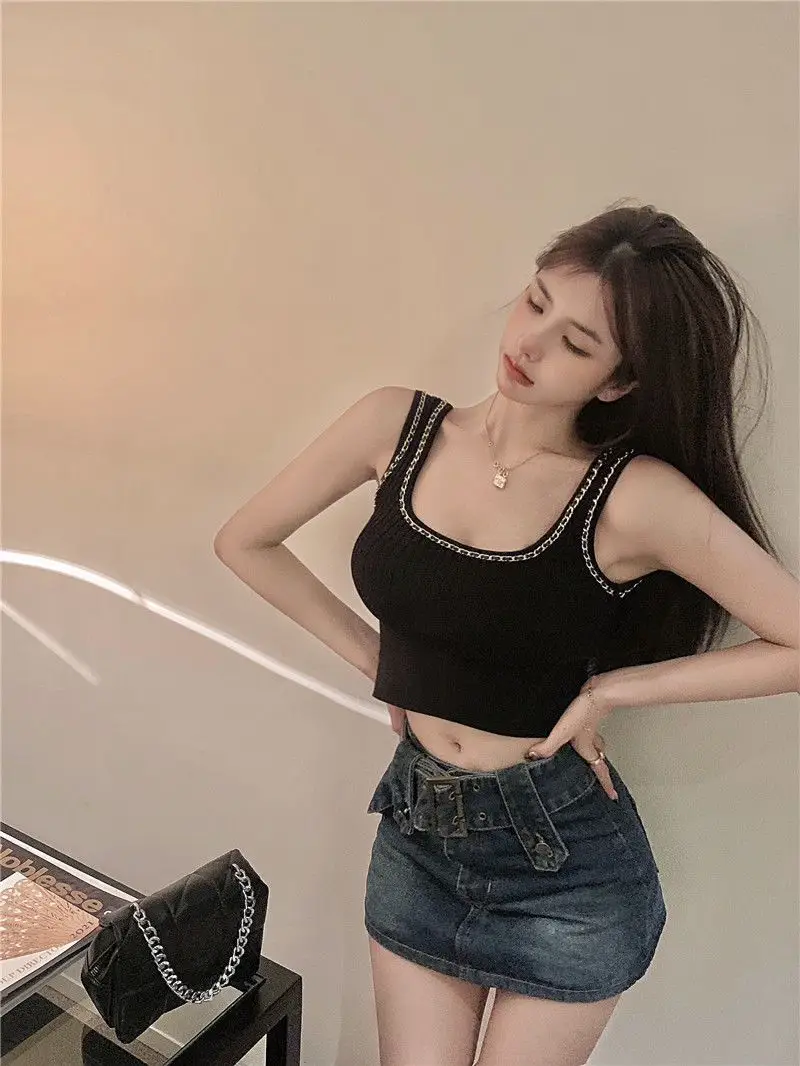 White Knitted Camisole Women's 2023 Spring Summer Top — feature 14